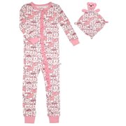 Sleep On It Infant Girls Soft Snuggle Jersey Zip-Up Coverall w/ Blankey Buddy - Bears, 18M