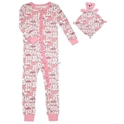 Sleep On It Infant Girls Soft Snuggle Jersey Zip-Up Coverall w/ Blankey Buddy - Bears, 18M