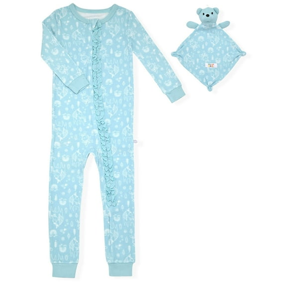 Sleep On It Infant Girls Soft Snuggle Jersey Zip-Up Coverall w/Matching Blankey Buddy - Safari, 18M