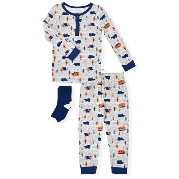 Sleep On It Infant & Toddler Boys 2-Piece Super Soft Jersey Snug-Fit Pajama Set with Matching Socks - Outdoors , 24M