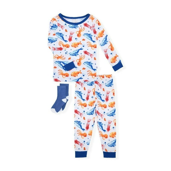 Sleep On It Infant & Toddler Boys 2-Piece Super Soft Jersey Snug-Fit Pajama Set with Matching Socks - Sea Creatures , 24 Months