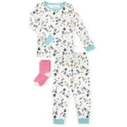 Sleep On It Infant & Toddler Girls 2-Piece Super Soft Jersey Snug-Fit Pajama Set with Matching Socks - Paris , 18M