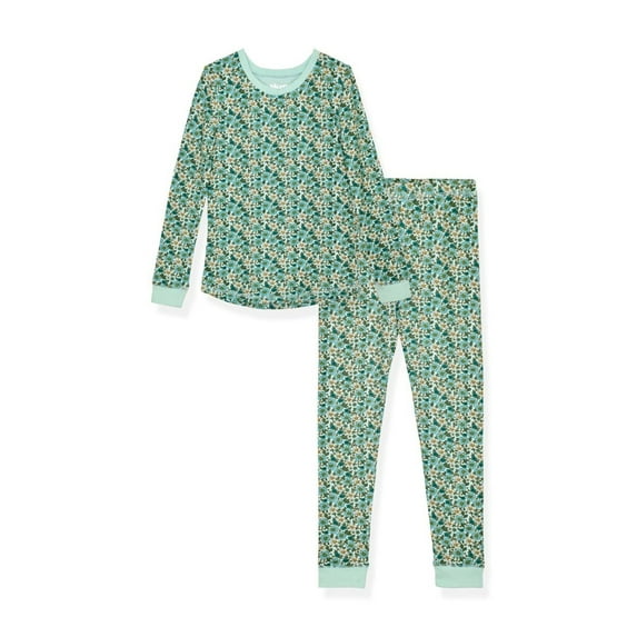 Sleep On It Toddler Girls 2-Piece Super Soft Jersey Snug-Fit Pajama Set - Floral, Turquoise & White, Size 2T