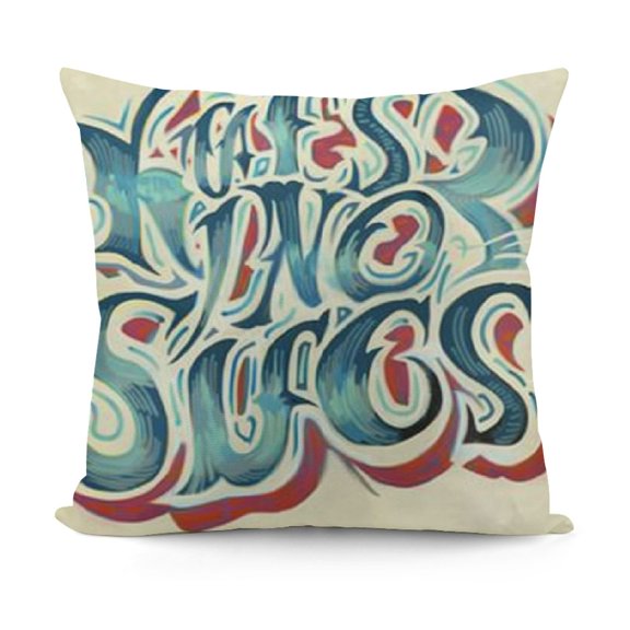 Sleep On It Wavy Retro Phrase Cloud Text Design by Daphne Polselli Throw Pillow, Blue