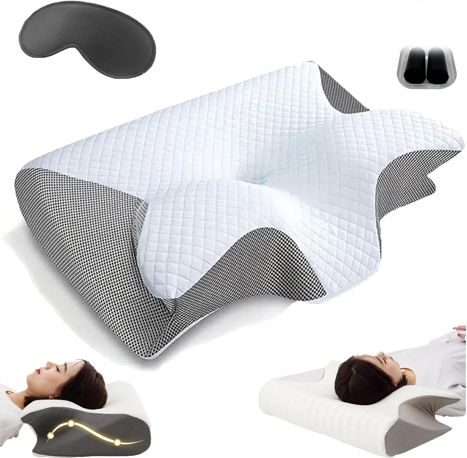 Sleep Pillow, Cervical Pillow, 2 in 1 Ergonomic Orthopedic Contour Support, Memory Foam Neck Support Pillows Cervical Neck Pillows