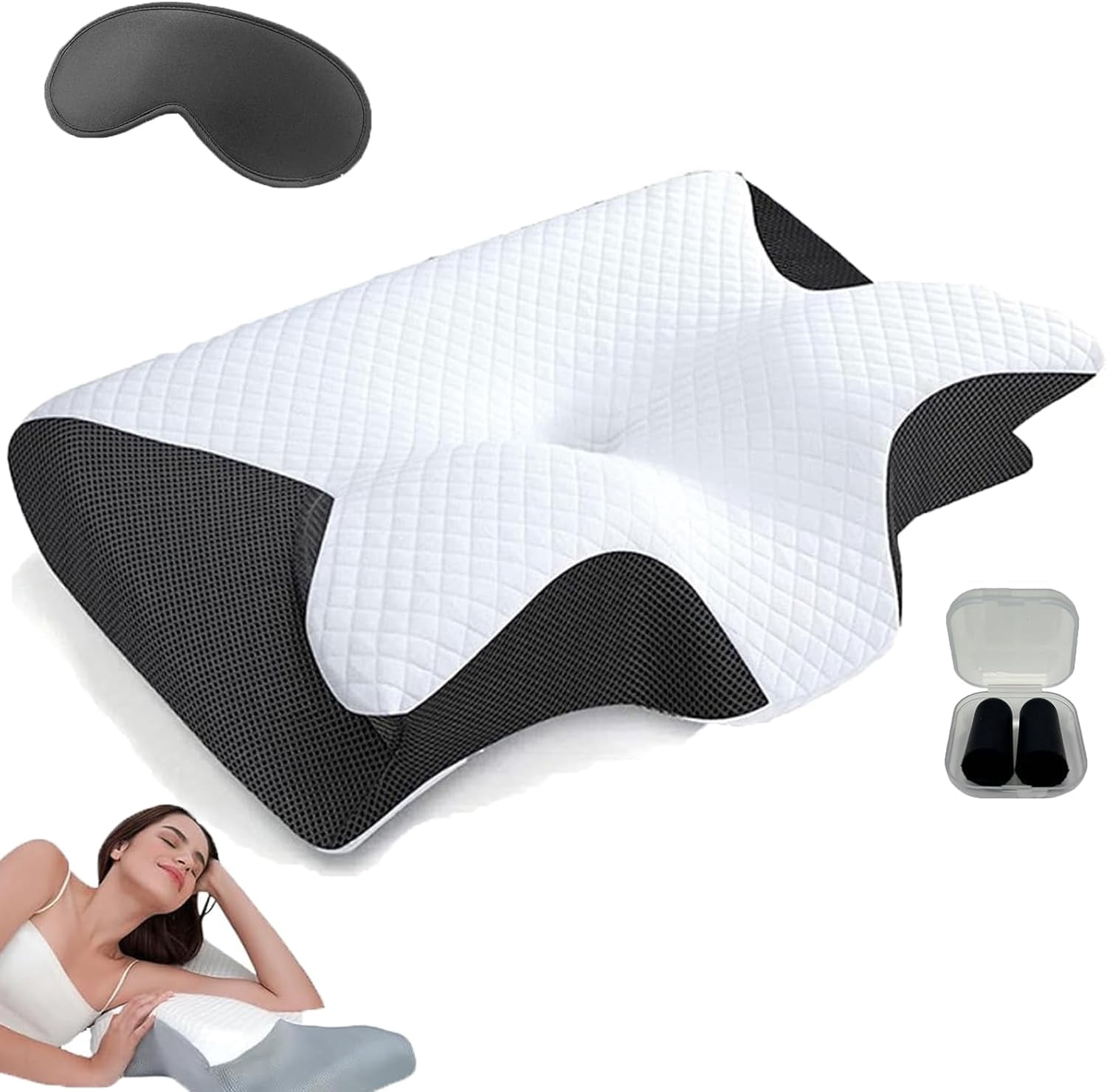 Sleep Pillow, Cervical Pillow, 2 in 1 Ergonomic Orthopedic Contour Support, Memory Foam Neck Support Pillows Cervical Neck Pillows