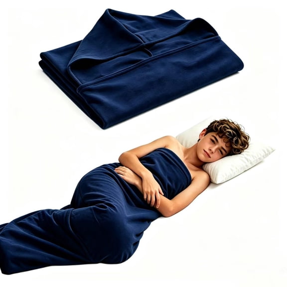 Sleep Pod, 360° Wrap Wearable Blanket, Breathable Stretch Fabric Sleep Sack, Hug Pressure Therapy Compression Sack, Kids Teens & Adults (Dark blue-XS-55inch/14inch)