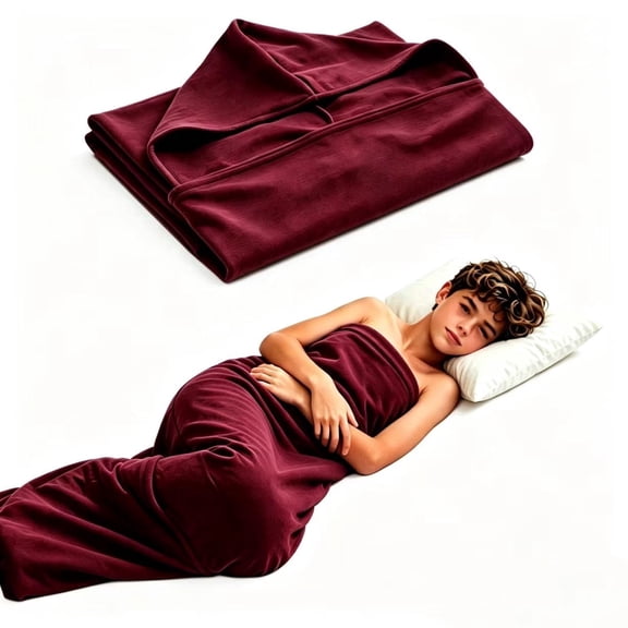 Sleep Bag, 360° Wrap Wearable Blanket, Breathable Stretch Fabric Sleep Sack, Hug Pressure Therapy Compression Sack, Kids Teens & Adults (Red-XS-55inch/14inch)