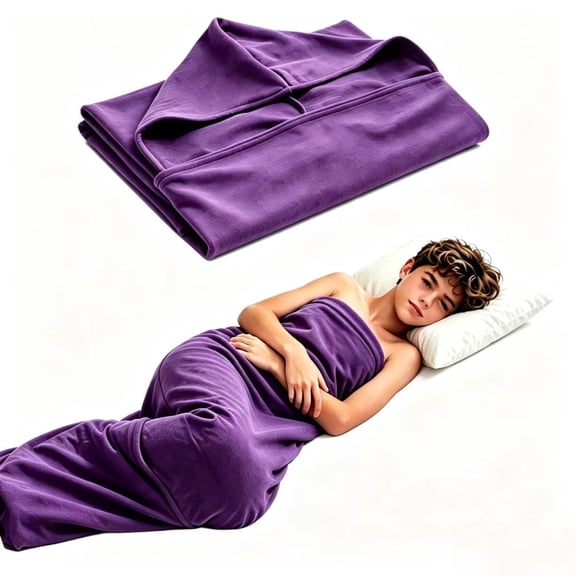 Sleep Bag, 360° Wrap Wearable Blanket, Breathable Stretch Fabric Sleep Sack, Hug Pressure Therapy Compression Sack, Kids Teens & Adults (Purple-S-59inch/16inch)