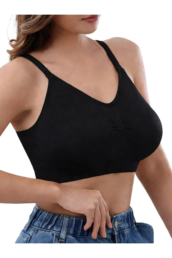 Sleep Postpartum Bras for Breastfeeding Wirefree Maternity V Neck Bra Comfortable Bralette Black XL