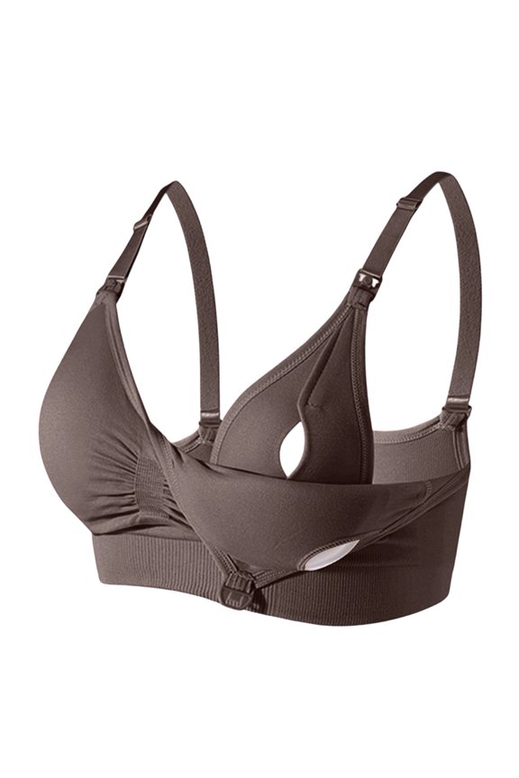Sleep Postpartum Bras for Breastfeeding Wirefree Maternity V Neck Bra Comfortable Bralette Brown L