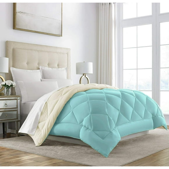 Sleep Restoration Twin Size Comforter for Bed - Down Alternative, Heavy, All-Season Luxury, Hotel Bedding, Oversized Reversible Comforters, Aqua/Ivory