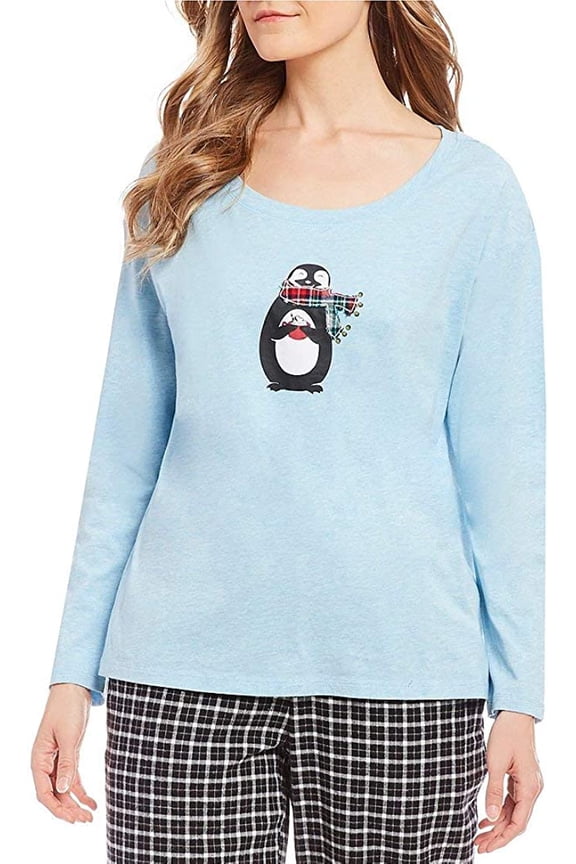 Penquin Screen-Print Jersey Top Aqua Heather, Large