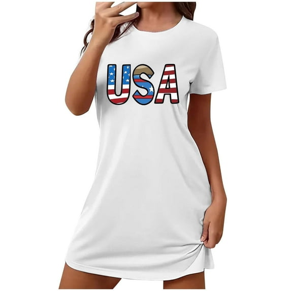 Sleep Shirts for Women Soft Cotton New 2025 Womens Summer Nightgown Plus Size 4th of July Graphic Casual Nightdress Loose Fitted Short Nightshirt White S