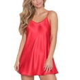 thumbnail image 1 of Sleep Shirts for Women Soft Cotton New Women's Satin Nightgown Spaghetti Straps Night Dress Silk Chemise Mini Slip V Neck Short Sleepwear New Red 3XL, 1 of 4