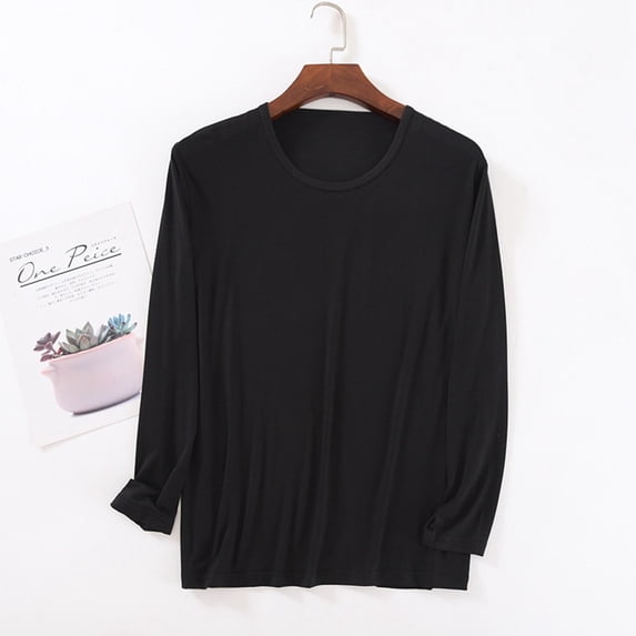 Yijfswar Sleep Shirts for Women Crewneck Long Sleeve Solid Color Pajamas Top