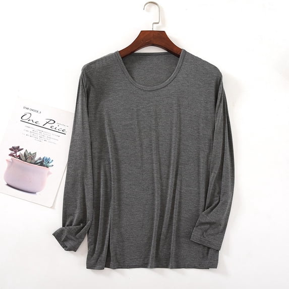 Yijfswar Sleep Shirts for Women Crewneck Long Sleeve Solid Color Pajamas Top