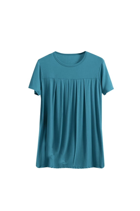 Sleep Shirts for Women Modal Round Neck Pleated Solid Color Lounge Pajamas Tops Soft Ladies Short Sleeve Pajama Shirt Summer Clearance
