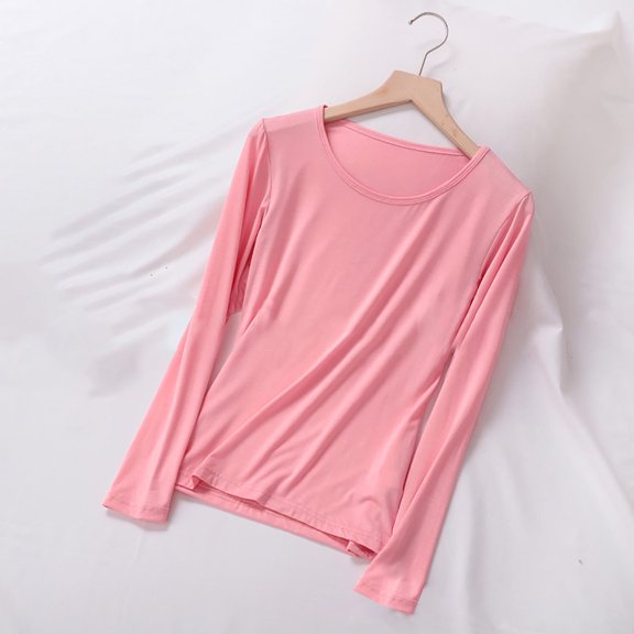 Sleep Shirts for Women New Women Winter Home Wear Leisure Home Solid Color Long Sleeve Thin Pajamas Pink Xxl