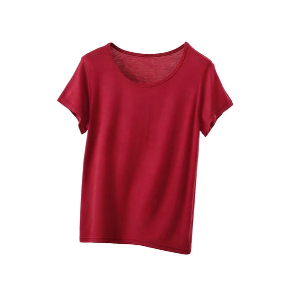 Sleep Shirts for Women Pajama Tops for Women Modal Round Neck Solid Color Pajamas Top Wine