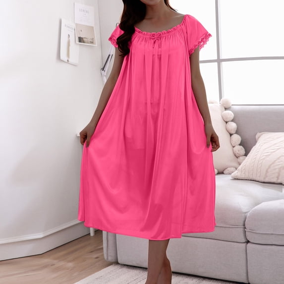 Sleep Shirts for Women Short Sleeve Night Shirts for Sleeping Pullover Nightgown Soft Nightdress Hot Pink Free Size