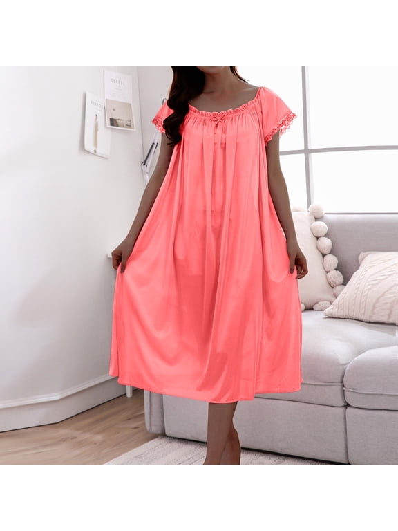 Sleep Shirts for Women Short Sleeve Night Shirts for Sleeping Pullover Nightgown Soft Nightdress Orange Free Size