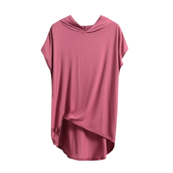 Sleep Shirts for Women Soft Modal Solid Color Lounge Pajamas Top Casual Loose Short Sleeve Hooded Shirt