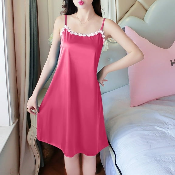 Sleep Shirts for Women Fashion Women Summer V-Neck Casual Solid Sleeveless Sleepshirts Dress Watermelon Red Free Size