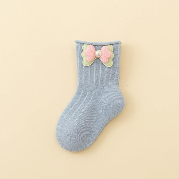 Sleep Socks Children's Knitted Socks Cute Bow Casual Comfortable Straight Tube Socks Cute Pilates Socks Blue 0M