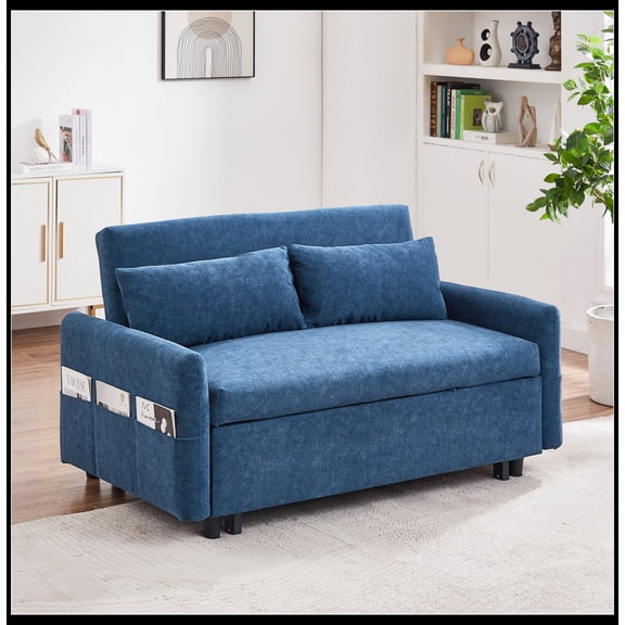 Sleep Sofa Bed Loveseats Couch with Adjsutable Backrest, Storage Pockets, 2 Soft Pillows, USB Ports