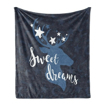 Sleep Soft Flannel Fleece Throw Blanket, Dreams Concept with a Deer and Stars in Blue Shades Abstract, Cozy Plush for Indoor and Outdoor Use, 50" x 60", Night Blue Slate Blue, by Ambesonne