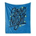 thumbnail image 1 of Sleep Soft Flannel Fleece Throw Blanket, Night Lettering with Stars on Blue Toned Background Hand Drawn Design, Cozy Plush for Indoor and Outdoor Use, 60" x 80", Blue Black and Yellow, by Ambesonne, 1 of 5