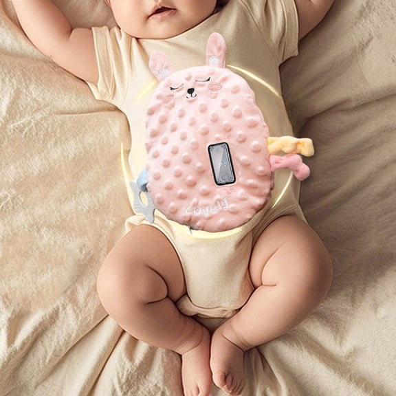 Sleep Soothing Plush Pad 3 Adjustable Vibration Modes Cartoon Bunny Calming Cushion with Teething Ring