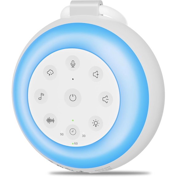 Sleep Sound Machine, 24 Soothing Sounds, 9 Color Dimmable Night Light, Bluetooth & 180s Voice Recording, 2000mAh Rechargeable Battery with Timer & Hook, Easy to Use