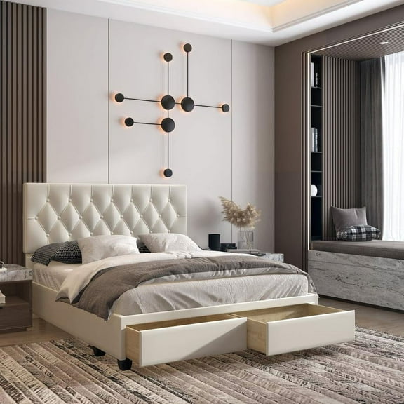 Sleep Sync Boyd Sleep Verona Upholstered Faux Leather Storage Platform Bed Frame White