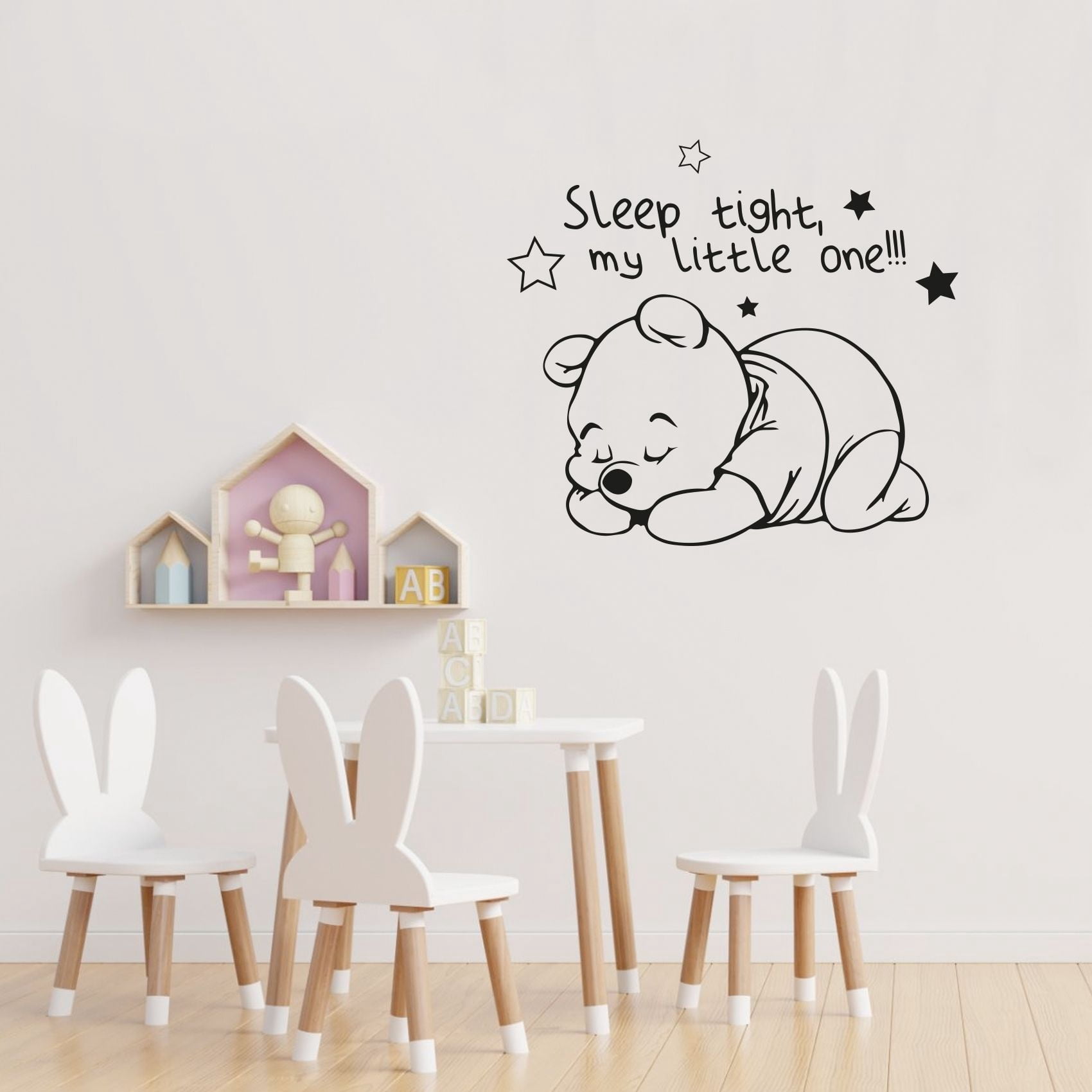 Sleep Tight My Little One - Cute Little Baby Pooh Sleeping And Stars Vinyl Design Wall Sticker Art Decal Boys Girls Kids Room Bedroom Nursery KinderHome Decor Stickers Decoration Size (22x30 inch)