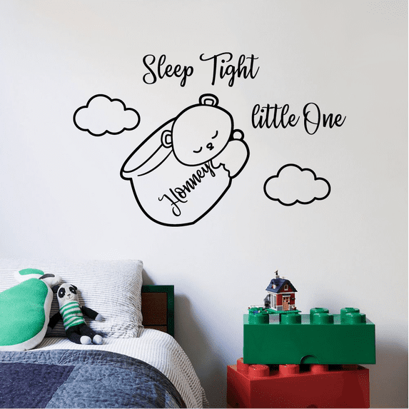 Sleep Tight Little One Vinyl Wall Decal Wall Art Wall Sticker Decoration Cute Character Night Silhouette Vinyl Wall Deor For Kids Room Bedroom Nursery Room For Home Wall Design Size (10x10 inch)