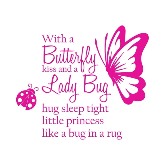 Sleep Tight Little Princess Butterfly kiss and Ladybug Hug Quote wall Design Wall Art Sticker Designs Vinyl Stickers For Home House Walls Rooms Windows Bedroom Decoration Size (20x20 inch)