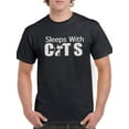 thumbnail image 1 of "Sleep With Cats" Quote, Cat Graphic As "A" Men Black T-Shirt, Male Large, 1 of 4