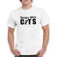 thumbnail image 1 of "Sleep With Cats" Quote, Cat Graphic As "A" Men White T-Shirt, Male Medium, 1 of 4