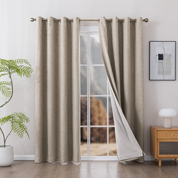Sleep Zone 100% Blackout Curtains for Bedroom Full Light Blocking Curtains, Two-Sided Reversible Window Curtain for Living Room 2 Panels, 52" x 63" taupe