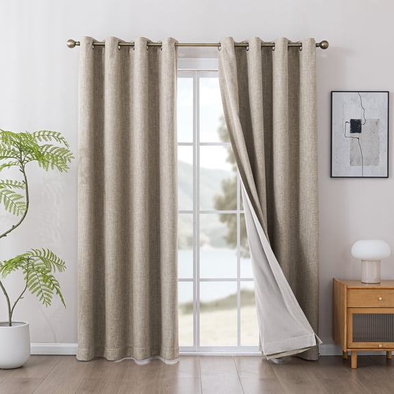 Sleep Zone 100% Blackout Curtains for Bedroom Full Light Blocking Curtains, Two-Sided Reversible Window Curtain for Living Room 2 Panels, 52" x 72" taupe