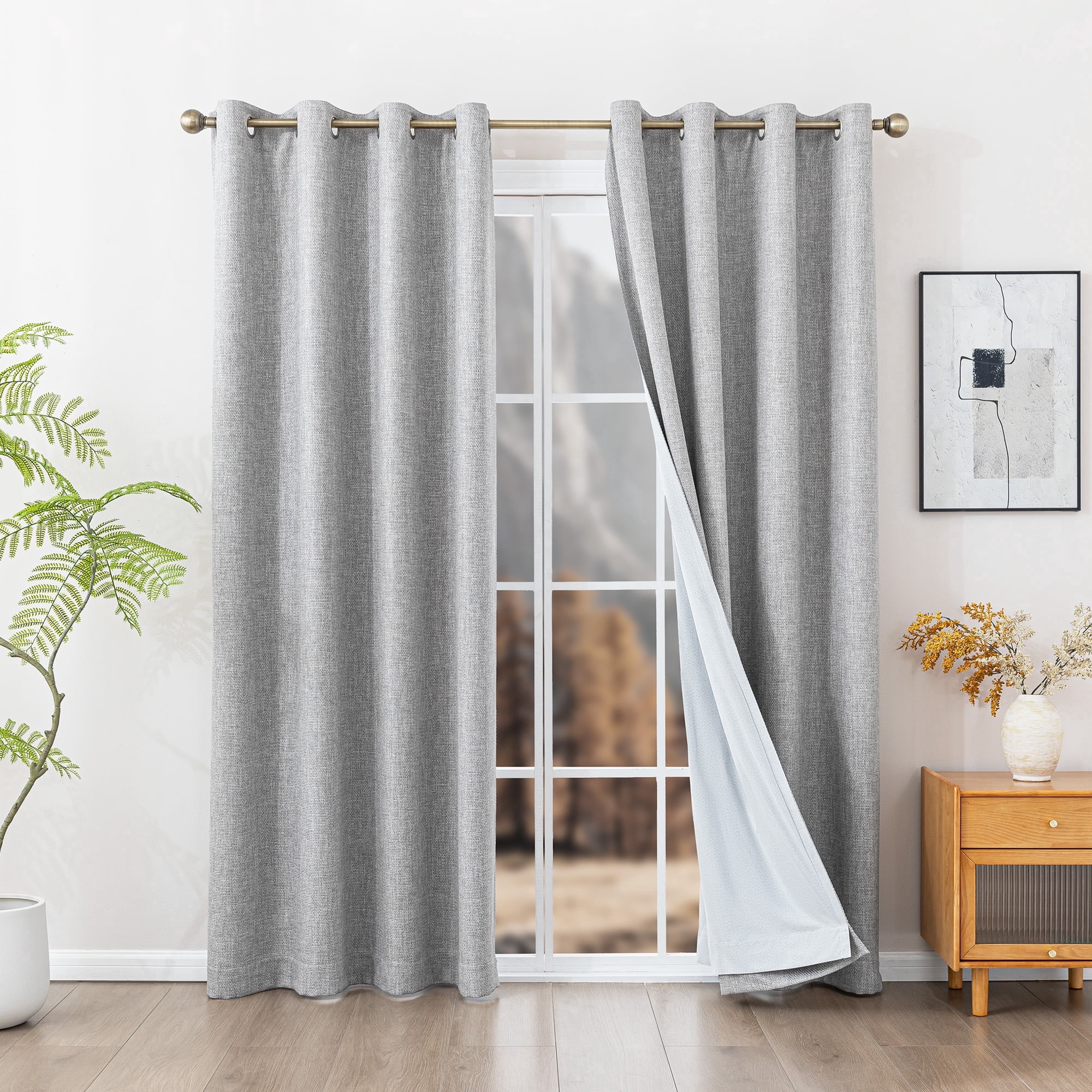 Sleep Zone 100% Blackout Curtains for Bedroom Full Light Blocking Curtains, Two-Sided Reversible Window Curtain for Living Room 2 Panels, 52" x 84" Gray