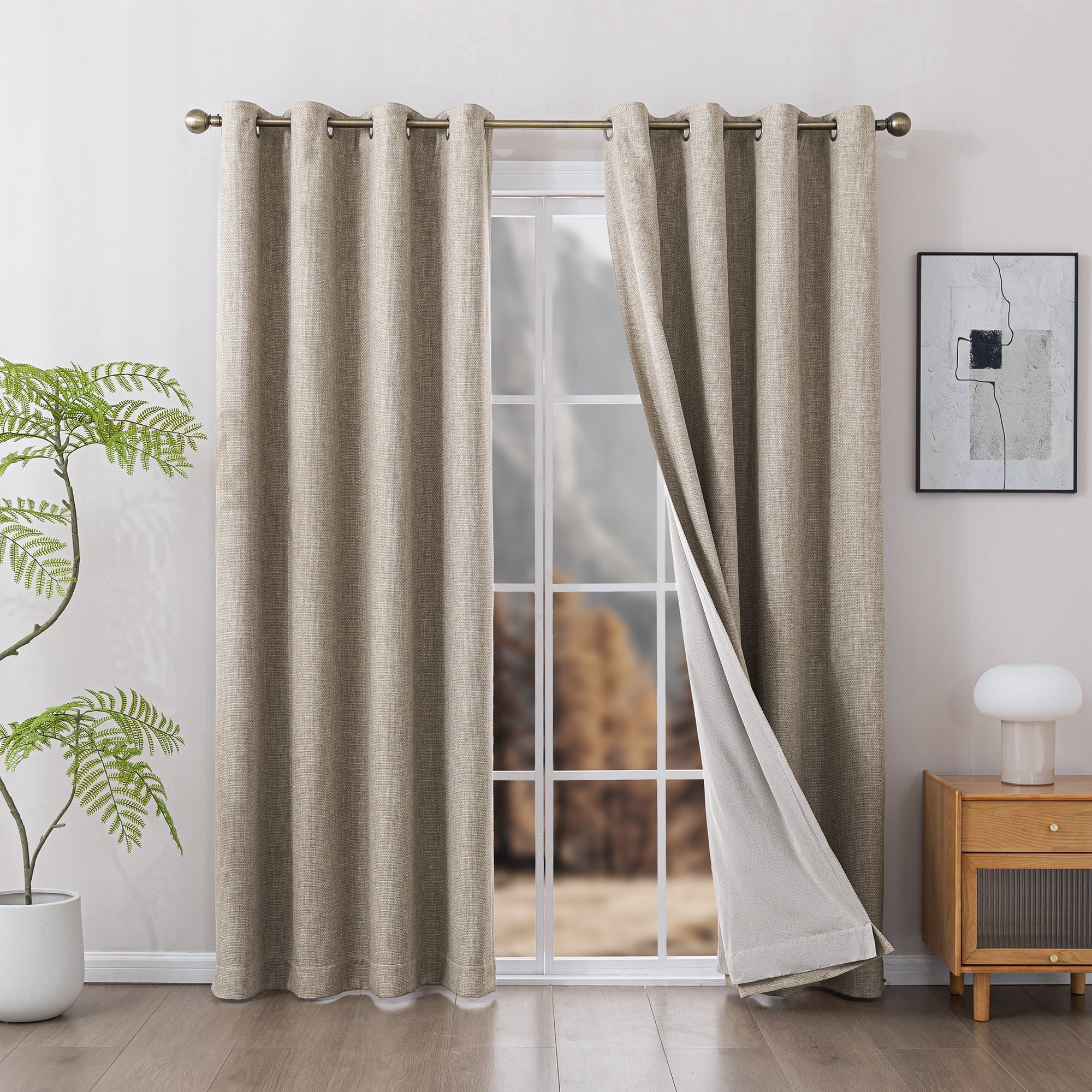Sleep Zone 100% Blackout Curtains for Bedroom Full Light Blocking Curtains, Two-Sided Reversible Window Curtain for Living Room 2 Panels, 52" x 84" Taupe