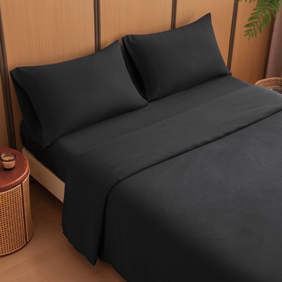 Sleep Zone Queen Washed Microfiber Sheet Set, Black 14 Inch Deep Pocket, Ultra Soft For All Season