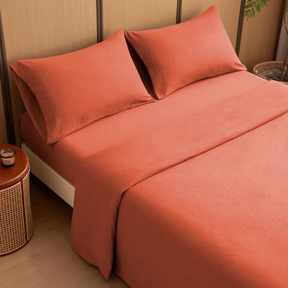 Sleep Zone King Washed Microfiber Sheet Set, Coral Red 14 Inch Deep Pocket, Ultra Soft For All Season