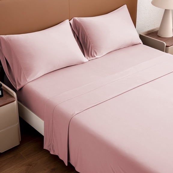 Sleep Zone Jersey Knit Sheet Set, Dusty Pink Queen, 4 Pieces, 14 Inch Deep Pocket Bedding