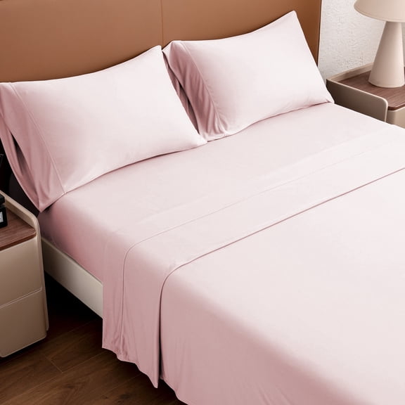Sleep Zone Jersey Knit Sheet Set, Pink Twin, 3 Pieces, 14 Inch Deep Pocket Bedding