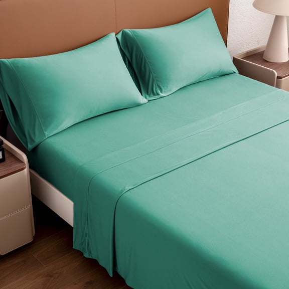 Sleep Zone Jersey Knit Sheet Set, Teal Queen, 4 Pieces, 14 Inch Deep Pocket Bedding