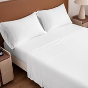 Sleep Zone Jersey Knit Sheet Set, White Full, 4 Pieces, 14 Inch Deep Pocket Bedding